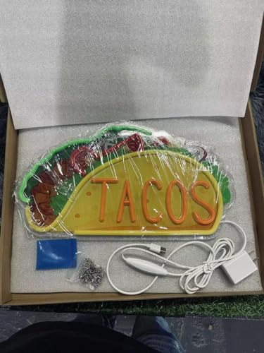 Image of Taco Neon Sign LED Light - UV Printing Light Up Sign for Business, Restaurant, Mexican Decor (15.8x8.7'', Orange, Yellow, and Green)