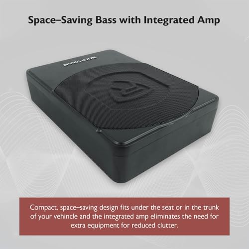 Image of Rockville SS10P 800W Slim Under-Seat Active Car /Truck Subwoofer, Built-in Amp, Wired Remote Bass Knob, Cast Aluminum, for Car Audio Upgrades | 800W Peak, 200W RMS, Slim Active Enclosure, Metal Bass Remote, High Level Inputs, Auto Turn-On, Cast Aluminum Housing