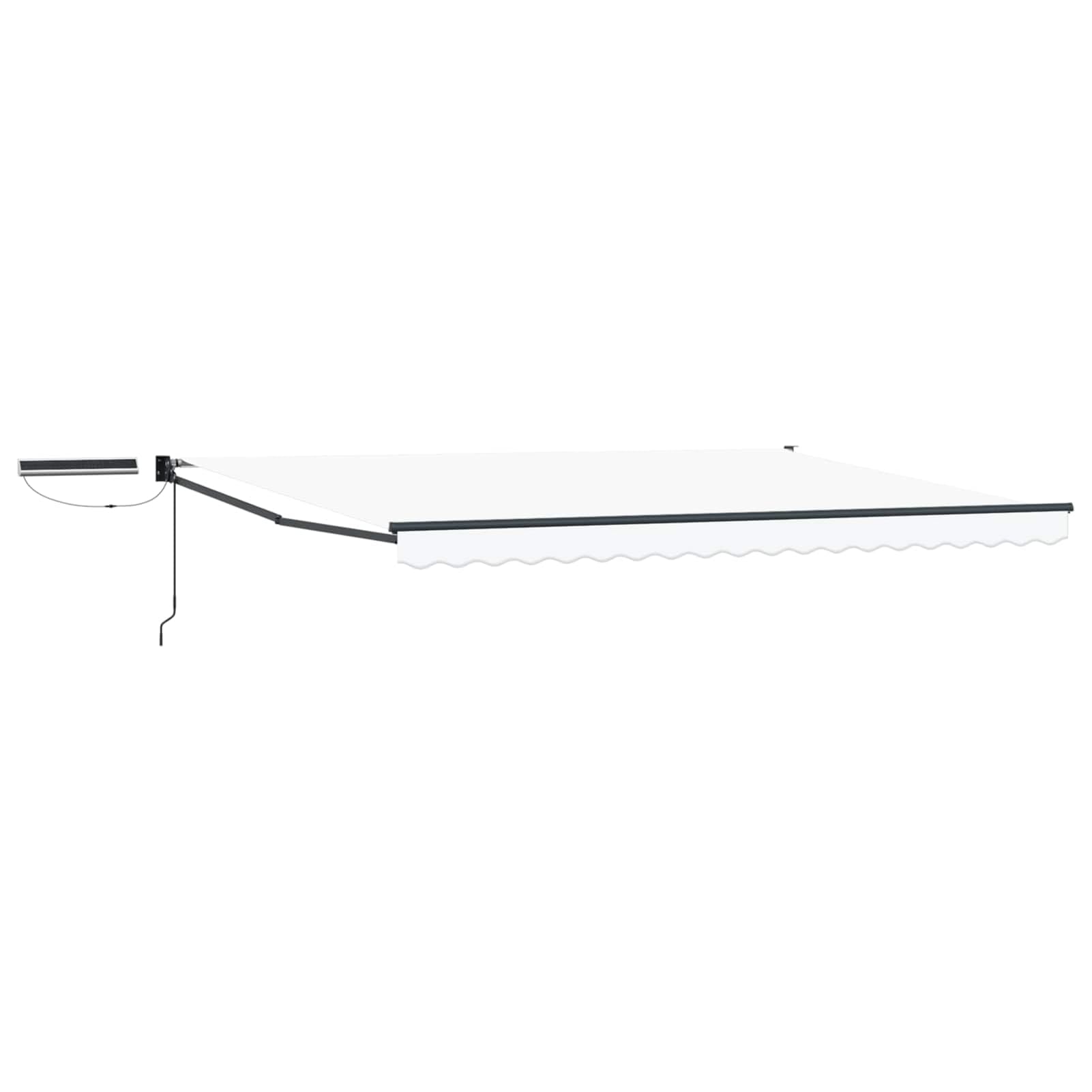 Store banne 4 x 3 m – à énergie solaire, manuel et électrique, polyester avec revêtement PU, blanc/anthracite – pour terrasses et espaces extérieurs