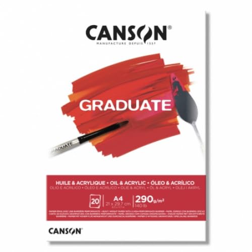 Lot de 5 Bloc 20 feuilles Canson® Graduate Huile & Acrylique A4 290g/m², grain moyen blanc naturel