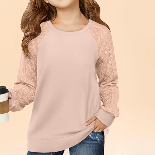 LRMQS Girls Long Sleeve Shirts Casual Cable Knit Crewneck Cute Tunic Tops Preppy Youth Tween Girls Trendy Clothes Tshirt2