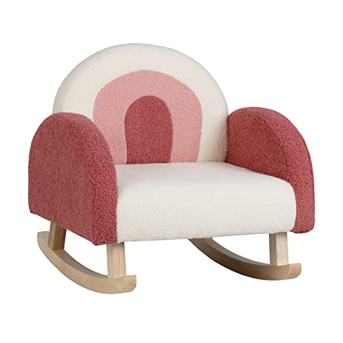 COSTWAY Fauteuil à Bascule Enfant, Fauteuil en Peluche Moderne avec Pieds en Bois de Peuplier à Bascule Massif, Design Anti-Renversement, Aspect Mignon, pour...