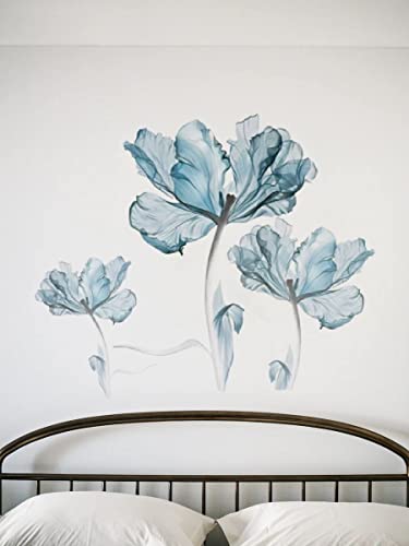 Blue Flower Wall Decal, Floral Peel and Stick Removable Vinyl,