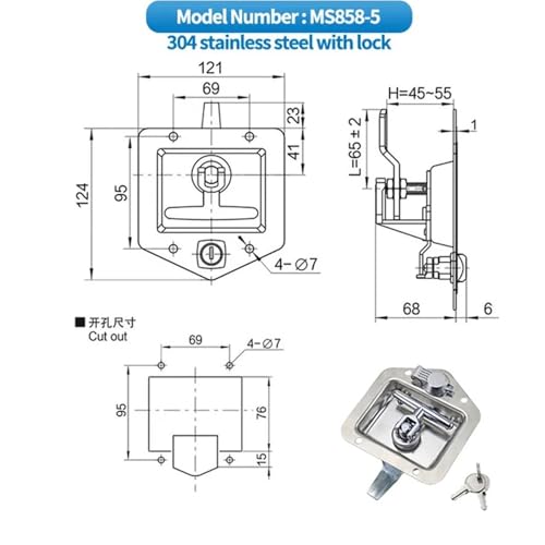 Cerradura de panel MS858 de acero inoxidable y pestillo tipo T industrial 3