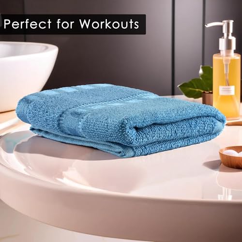 Image of Urbane Home Pack of 6 Cotton Hand /Face Towels for Men & Women | Easily Washable | Workout Gym Napkins for Men | Pocket Towel - Sky Blue & Brown