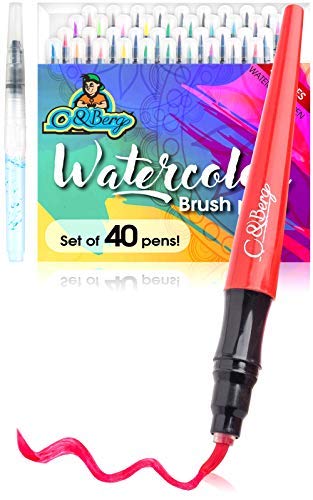 40 Watercolor Brush Pens Soft Flexible Tip - Watercolor Paint Markers for Adult Coloring Books, Painting, Drawing, Coloring, Non Toxic Watercolor Paint, Set of 40 Watercolor Pens by C&Berg Model 2020