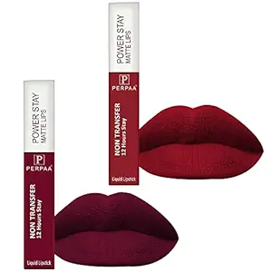 PERPAA Powerstay Ultimate Long Stay Matte Liquid Lipstick | Lipstick With Vitamin E | Long Lasting |No-Smudge, Waterproof Formula 4 ml each Maroon & Apple Red