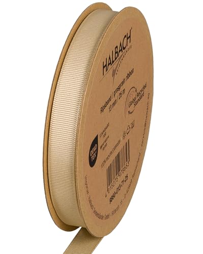 Halbach Seidenbänder - Halbach Seidenbänder Premium Ripsband | Breite: 13 mm Länge: 25 m | Nachhaltiges Geschenkband aus recyceltem Polyester | Ideal als Schleifenband | Farbe: sand
