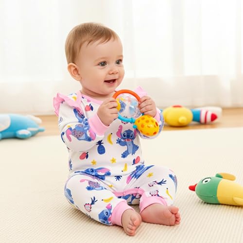 Disney Stitch Princess Cinderella Ariel Minnie Winnie Baby Girls Ruffle Long Sleeve Romper Bodysuit for Newborn to Toddler4