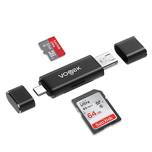 SD Card Reader, VOGEK 3-in-1 USB 3.0 / USB C/Micro USB Card Reader - SD, Micro SD, SDXC, SDHC, Micro SDHC, Micro SDXC Memory Card Reader for MacBook PC Tablets Smartphones - Red