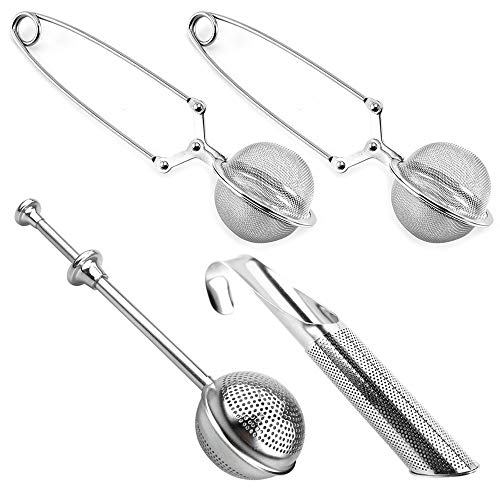 Nsiwem Infusor de Té 4 Piezas Filtros para Te Filtro de Té en Acero Inoxidable Juego de Filtros Té Infusor Pinza Colador de té Bola de Té para Té de Hojas Sueltas y Especias Cover
