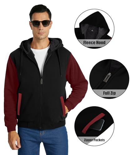 Image of SWISSWELL Men Zip Up Hoodies Sherpa Lined Jacket Heavyweight Fleece Sweatshirt Winter Warm Hooded Coat