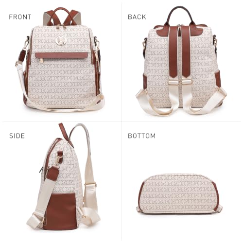 Image of JULIE FERRARO Women's Convertible Backpack Purse Vegan Leather Fashion Backpack Bag Large Capacity Travel Shoulder Bag with Wristlet 2PCS Set