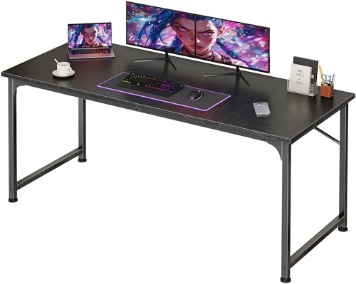 PRAISUN 55 Inch Computer Desk, Home Office Desk with Spacious Desktop, Modern Gaming Desk, Writing Study Table for Bedroom, Small Spaces, Work from Home Desk with Metal Frame, Black