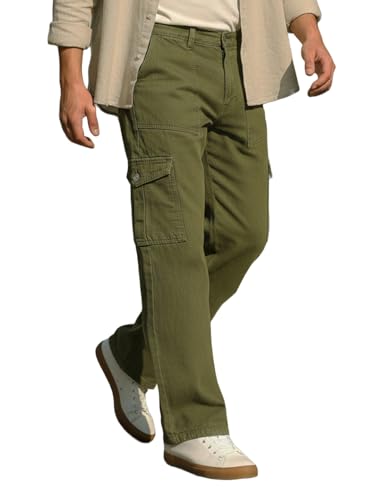 Image of Urbano Fashion Men's Loose Mid Rise Baggy Fit Cargo Jeans with 6 Pockets Non-Stretchable