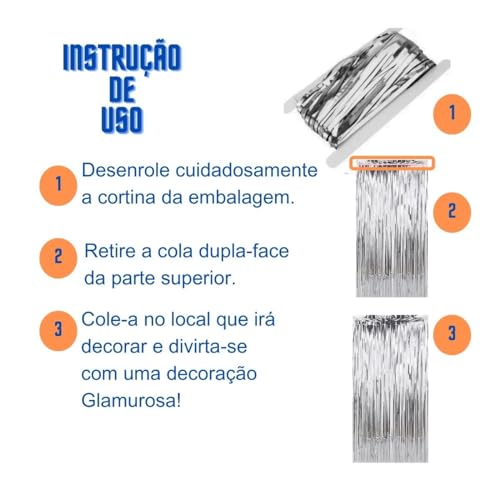 Kit Festa Decoração 2 Cortinas Metalizadas Glitter e 9 Balões Látex e Coração Metalizado Festa Decor