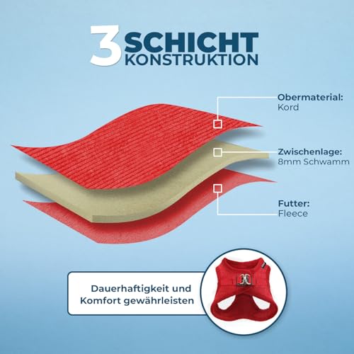 Voyager Step-In Plüsch-Hundegeschirr by Best Pet Supplies - Step-In-Westengeschirr für kleine und mittelgroße Hunde, Weicher Plüsch, Roter Kordr, size S - Brust 37-40 cm