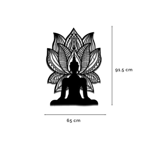 Image of METSY Mild Steel Black powercoated LED Buddha Wall Art with Lotus Design - Spiritual Metal Wall Decor for Home, Meditation Room & Office(91.5x65) CM
