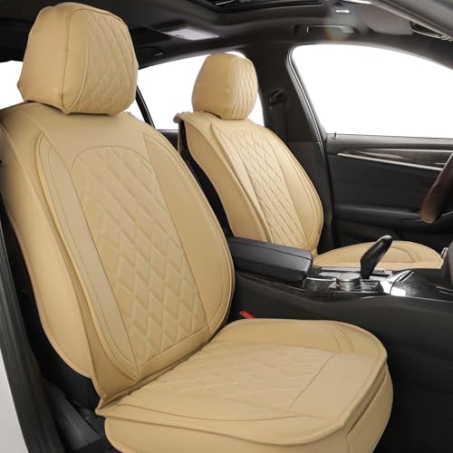 Image of MIROZO Front Seat Covers,Leather Car Seat Covers Breathable Automotive Seat Covers Car Seat Protector Vehicle Seat Cushion for Sedan, Truck and SUV (2PCS Front, Beige)