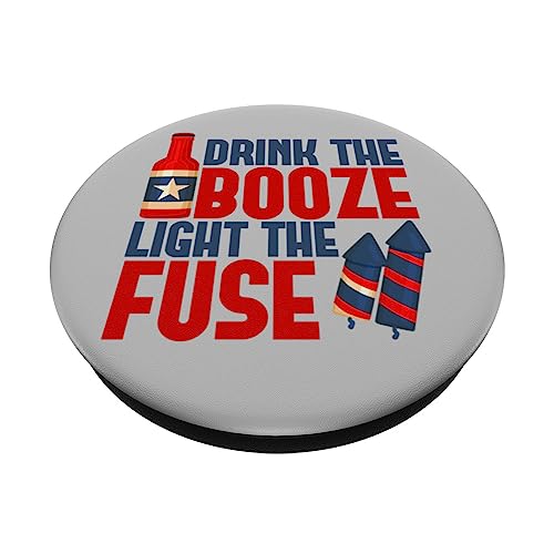 Drink The Booze Light The Fuse 4th of July Fireworks & Beer PopSockets Swappable PopGrip, Black - Image 2