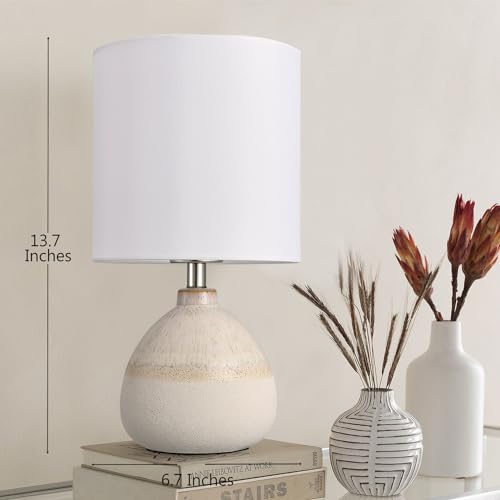 Set of 2 Ceramic Table Lamp for Bedroom, Small Table Lamp White Farmhouse Rustic Lamp Set Bedside Table Lamps for Nightstand Side Table Lamps for Living Room, 13.7IN by BrightWe - Used condition - Image 5