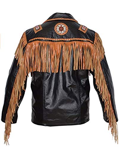 Classyak Men's Cowboy Genuine Cowhide Leather Jacket Fringe and Beaded2