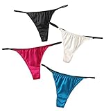 Womens Silk Panties Thong Sexy G String Thongs T Back Silk Bikini Underwear (4 Pack,S)