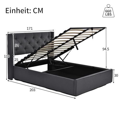 Hydraulisch Doppelbett Polsterbett 160X200Cm,Bett Mit Lattenrost Aus Metallrahmen, Modernes Bettgestell Mit Stauraum, Baumwolle, Grau(Mit Matratze) – Bild 4