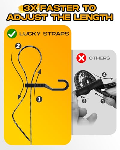 Image of 36 inch Flat Adjustable Bungee Cords with Hooks, 3X Faster to Adjust the Length | LUCKY STRAPS 6 Pack Black Heavy Duty Bungee Straps for Cargo, Camping, Bike, Truck, Roof Rack, Motorcycle, Outdoor Use