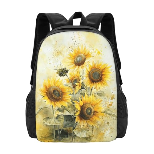 Watercolor Sunflower Backpacks Lightweight Casual Backpack with Fun Graphic Cartoon Print 16.5