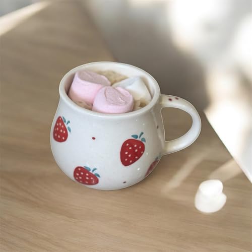 Image of Strawberry Ceramic Coffee Mug | Cute Red Strawberry Printed Tea Cup | Aesthetic Designer Mug for Home, Office, Gift for Friends, Girls & Birthday