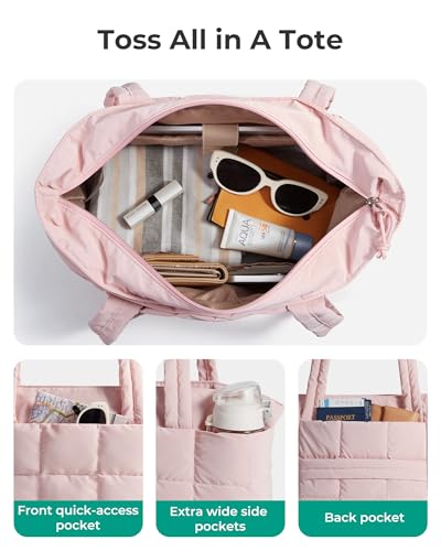 Image of BAGSMART Expandable Tote Bag for Women, Puffer Work Tote Handbag, Quilted Carry On Bag for Travel Gym