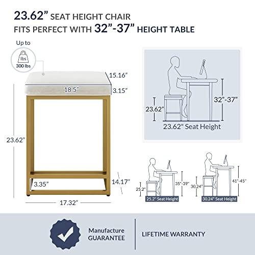 Belleze 24" Backless Bar Stools Set Of 2, Counter Height Barstools, Modern Upholstered Pu Leather Counter Stools With Metal Base Kitchen Island Chairs Dining Chair, White & Gold #TOP2