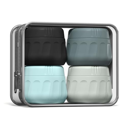 Mrsdry Travel Containers for Toiletries TSA Approved Travel Size Toiletries 4 Pack Refillable Containers With Clear Bag Leak Proof Silicone Jars Essentials Creams Jars Carrying Small Items