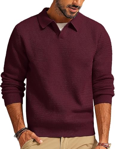 Image of DENIMHOLIC Men's Cotton Knitted Full Sleeve Collar Polo Sweater for Men, Pullover Sweaters for Men Winter,