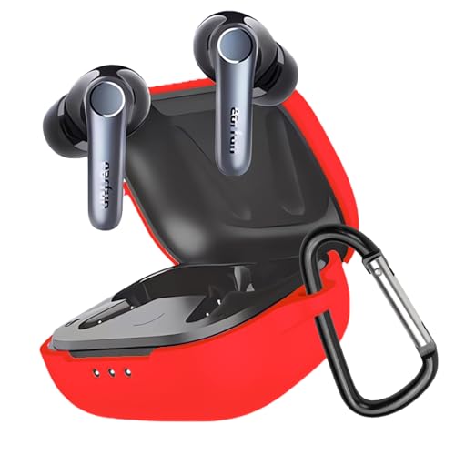 YAODLE For EarFun Air Pro 4 用 ケース カバー EarFun Air Pro 4用保護カバー 保護ケース シリコンケース 装着充電可能 全面保護 落下防止 キズ防止 耐衝撃 防塵 軽量 収納 カラビナ付き(レッド)