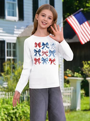 Image of Ithalt 4th of July Outfit Kids Girls American T Shirt USA T-Shirt Fourth of July Tops Patriotic Long Sleeve Tops