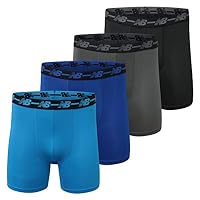 New Balance Men's 5" Performance No Fly Boxer Brief (4 Pack), Black/Vision Blue/Marnet/Team Royal, Medium