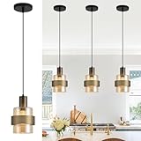 Modxian Modern Amber Glass Pendant Light Fixtures Kitchen Island Lighting, Mini...
