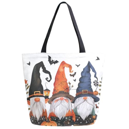 Cute Dressed Gnomes Bats Halloween Extra Large Canvas Gym Shoulder Tote,Durable Reusable Daily Top Handle Bag for Mens Womens Yoga Weekender Picnic Beach Travel Market Shopping