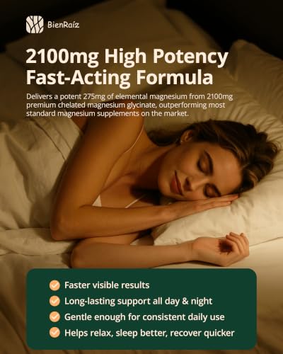 BienRaiz Magnesium Glycinate,275mg Magnesium Per Serving - 60-Day Supply(180 Caps),Zinc Glycinate& Active B6 (P-5-P),Premium Supplement for Sleep,Muscle Support Aid & Immune Support — view 3