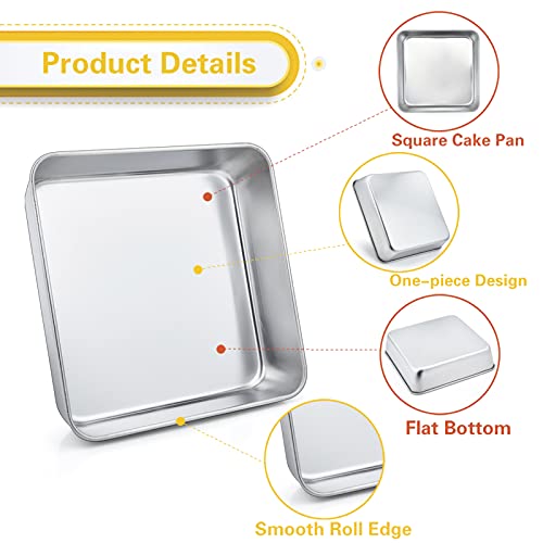 Teamfar 8 Inch Square Baking Pan, Square Cake Brownie Pan Stainless Steel For Wedding Christmas Party thumb #2