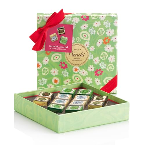 Venchi - Caja con 12 Bombones Cremini Surtidos, Sabor Cremino 1878, Pistacho y Extra Oscuro, Sin Gluten, Caja Regalo Colección Primavera 127 gr, Idea de Regalo