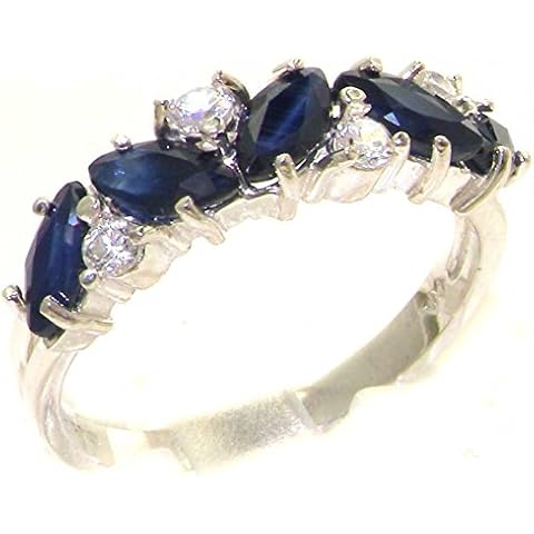 14ct White Gold Ring, Natural Sapphire & Diamond Womens Eternity Ring - Size Q Cover