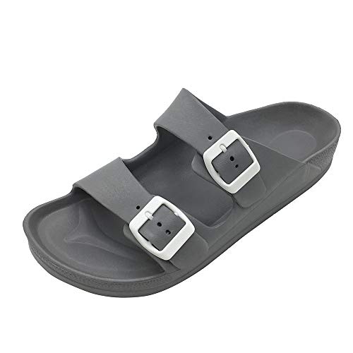 Image of Luffymomo Adjustable Slip on Eva Double Buckle Slides Comfort Footbed Thong Sandals for Womens, Grey-a, 6 UK