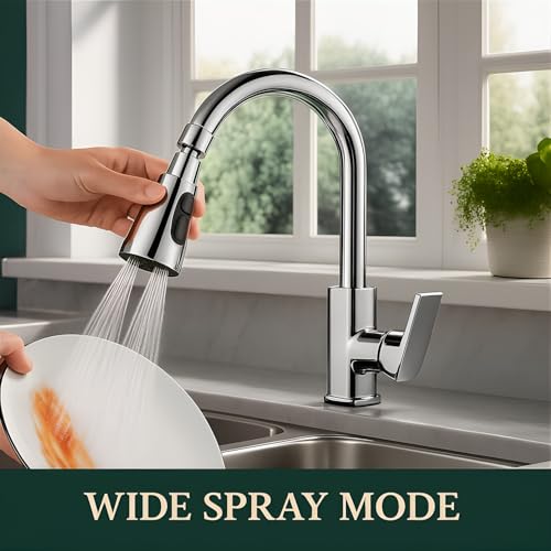 Image of DALUCI Kitchen Tap Extender for Sink 360 Rotating Tap Extension Flexible Faucet Extender with 3 Mode Spray Head Splash Proof Water Tap Extension for Kitchen Sink Fits 22mm 24mm Taps (Chrome)