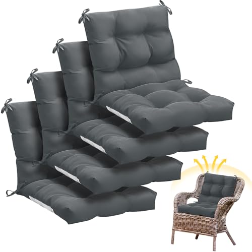 Marsui 4 Pcs Outdoor Indoor High Back Chair Cushions Patio Furniture Tufted Pillow with Ties All Weather Replacement Outdoor Rocking Chair Cushions, 42 x 21 Inches(Dark Gray)