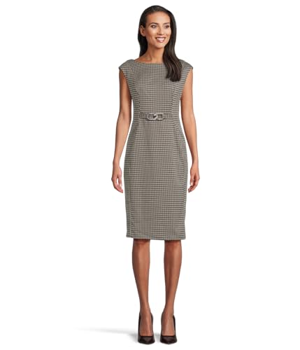 Robe Calvin Klein femme col bateau Ponte sans manche, Black/Malt/Cream, 6