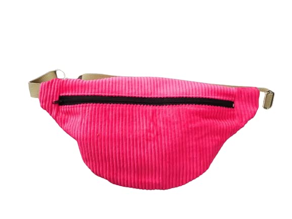Sac banane velours côtelé fushia fait main avec doublure coton