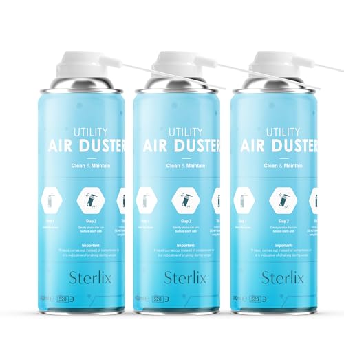 Sterlix Air Duster Can Compressed Air Spray Can Dust Cleaner PC Keyboard Electronic Devices & Car Cleaning Protect 400ml Packaging May Vary (Blue Pack of 3)
